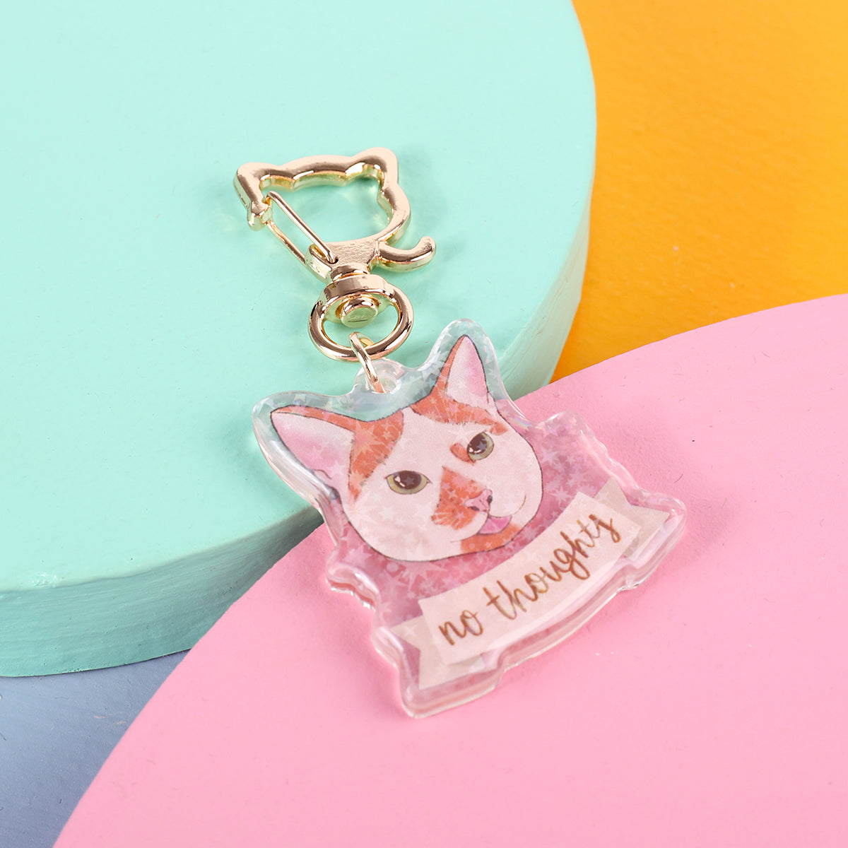 Cat Head Holographic Keychains - acrylic and epoxy