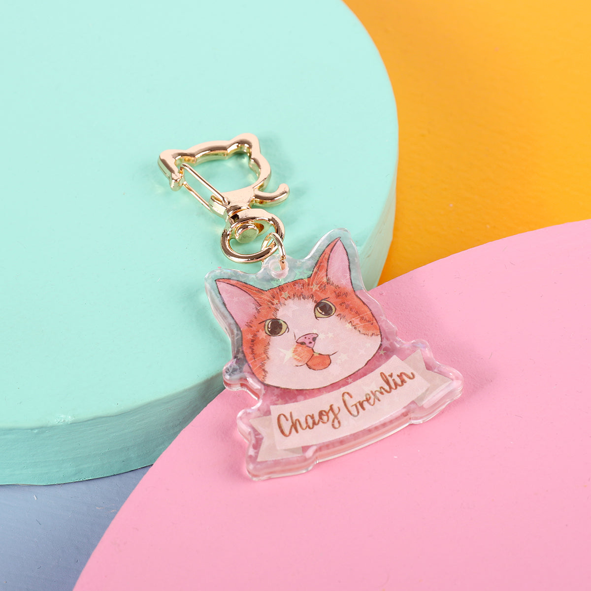 Cat Head Holographic Keychains - acrylic and epoxy