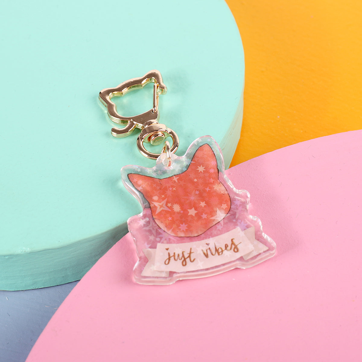 Cat Head Holographic Keychains - acrylic and epoxy