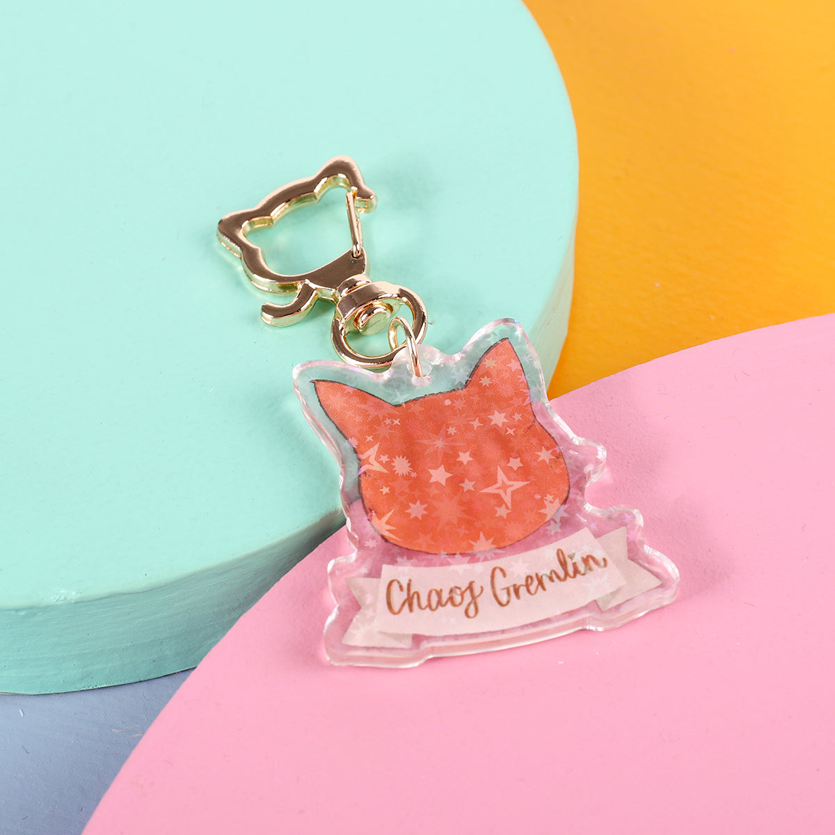Cat Head Holographic Keychains - acrylic and epoxy