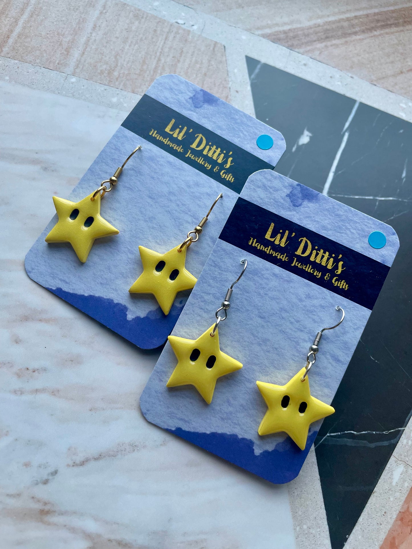 Go Fast Star Earrings - handmade polymer clay
