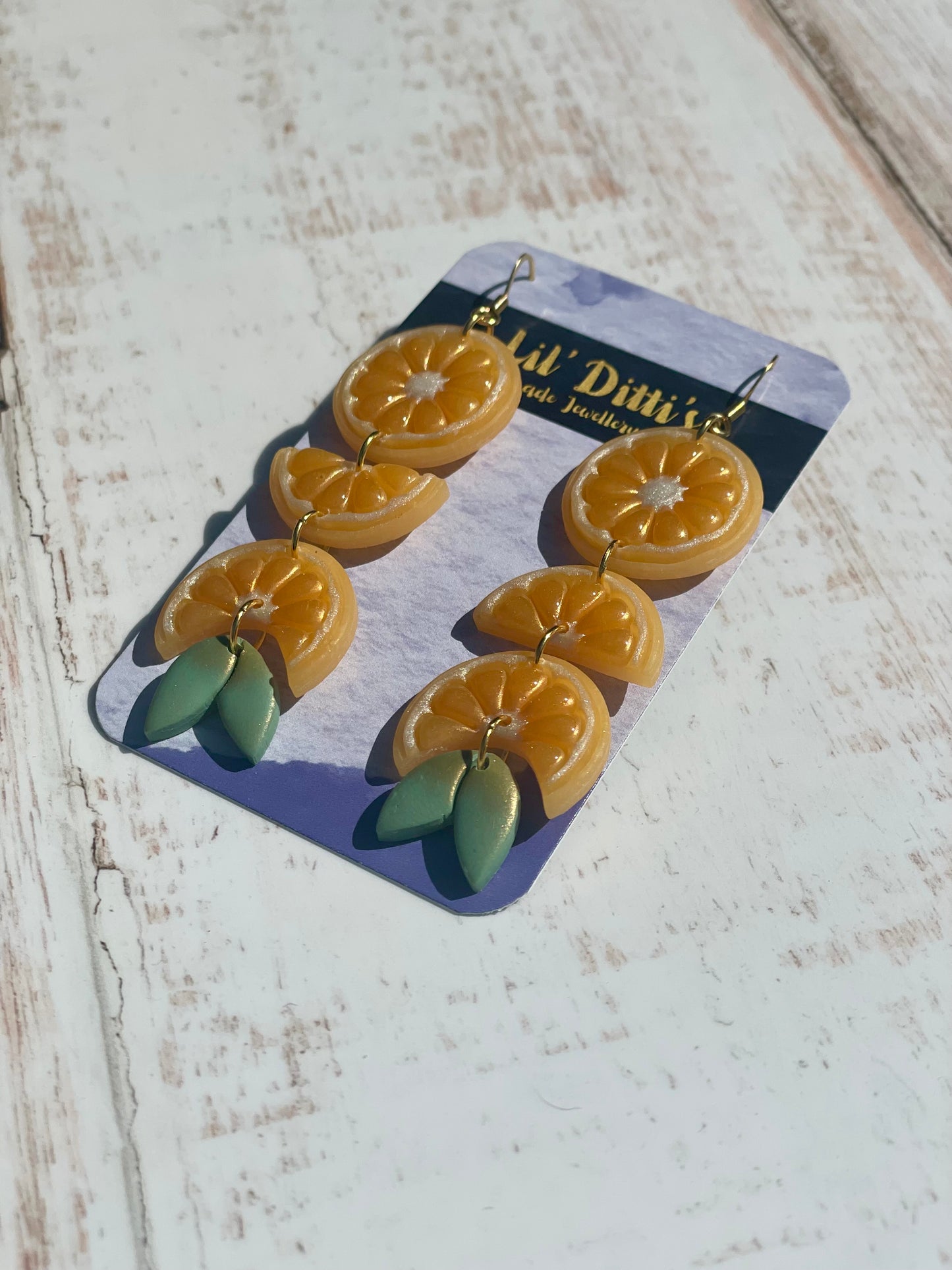 Citrus Dangle Earrings - handmade polymer clay