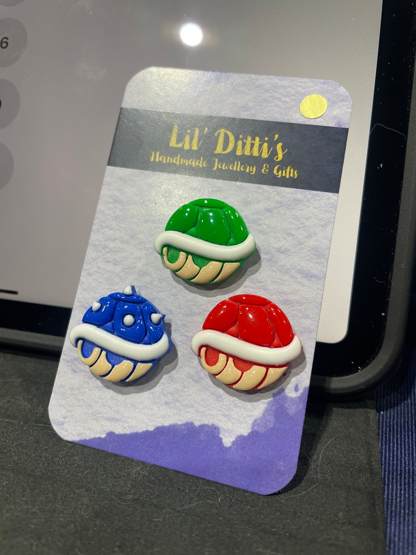 Kart Shell Pins - handmade polymer clay