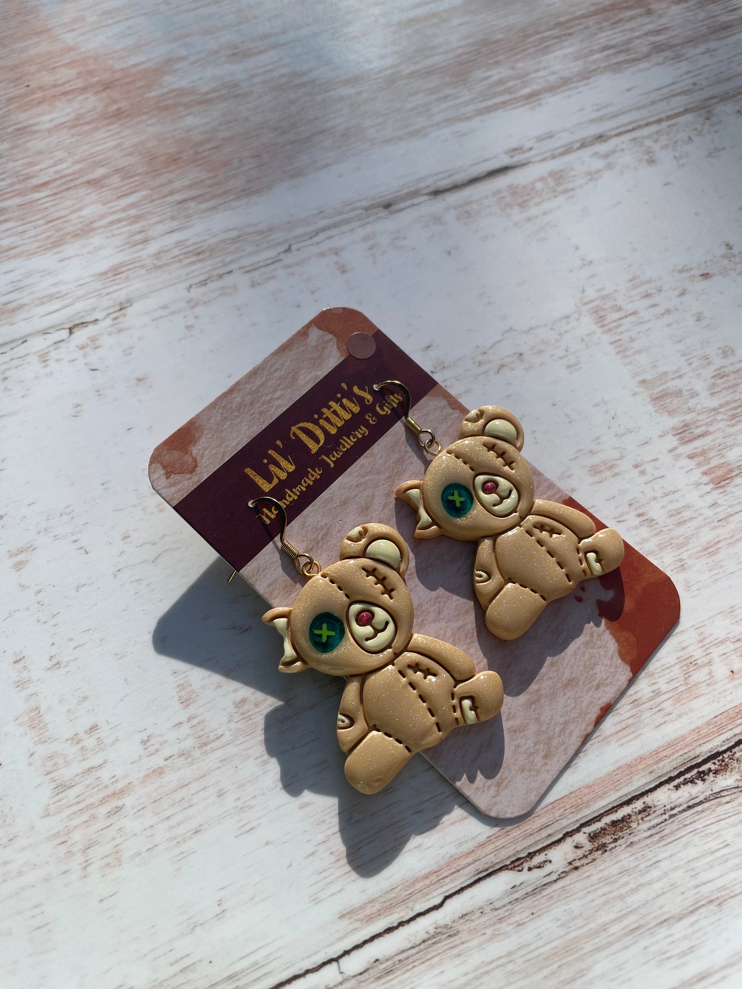 Zombie teddy earrings - handmade polymer clay