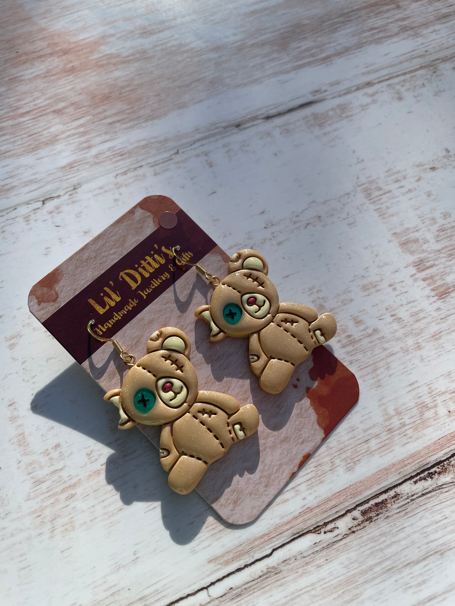 Zombie teddy earrings - handmade polymer clay