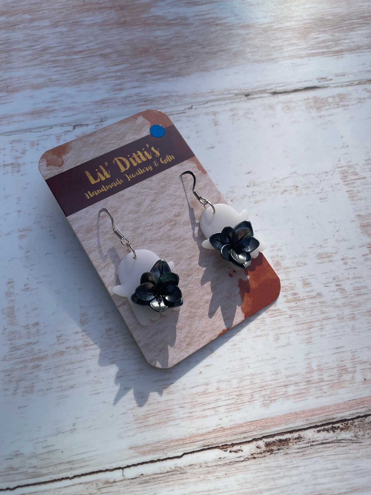 Translucent floral ghosts earrings - handmade polymer clay