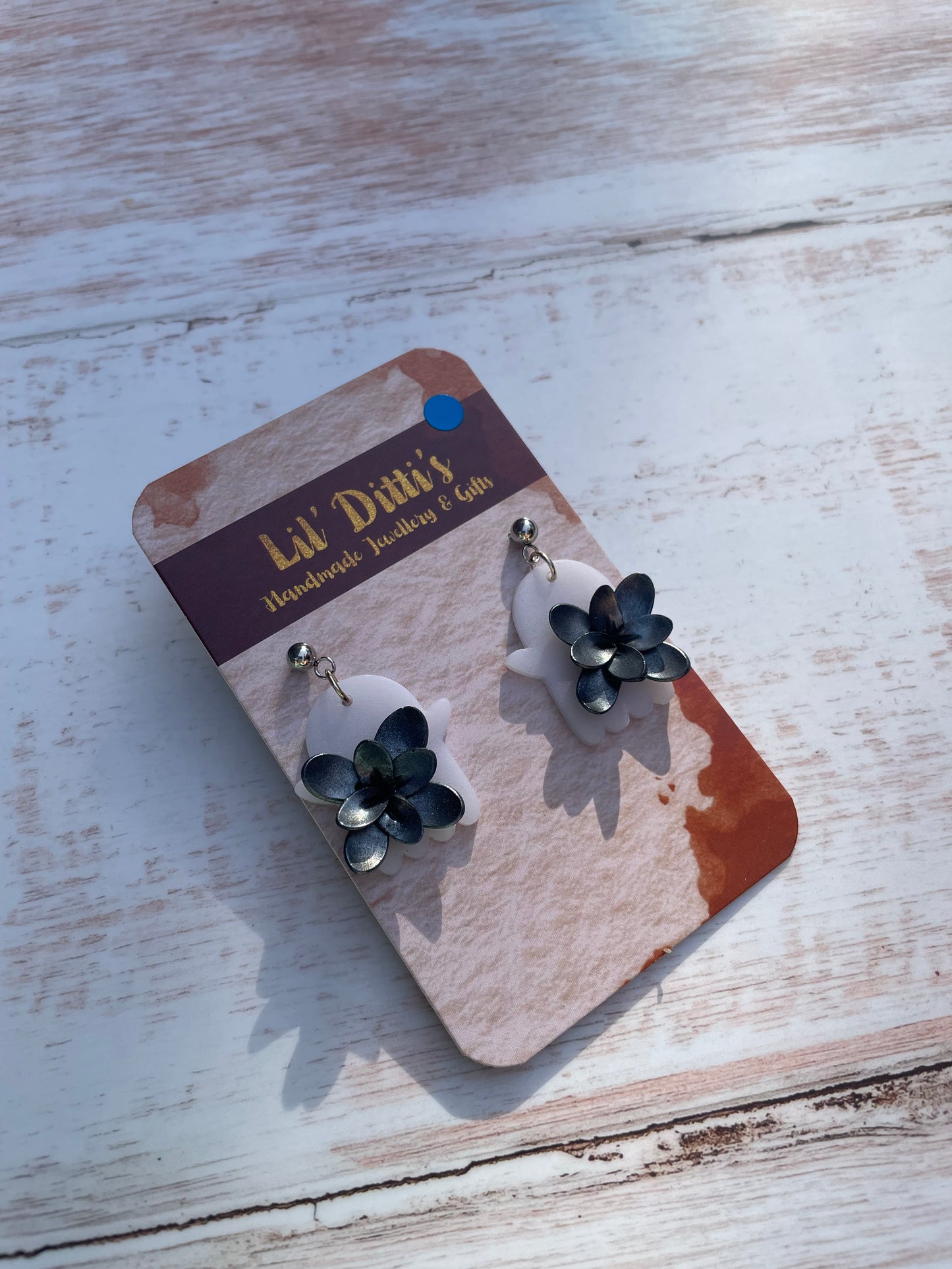 Translucent floral ghosts earrings - handmade polymer clay