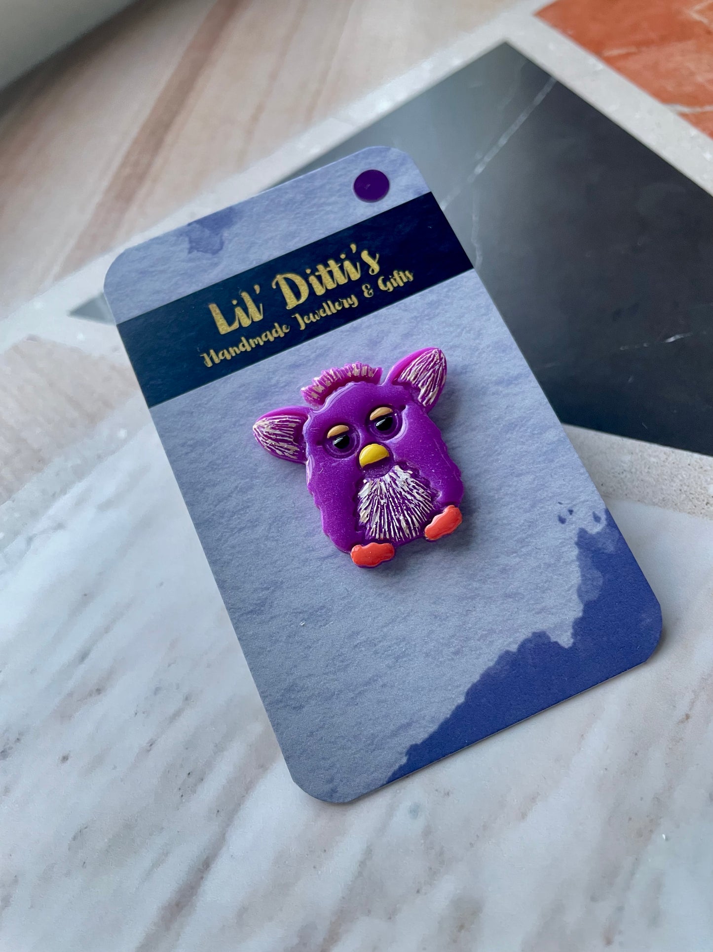 Furby polymer clay pins