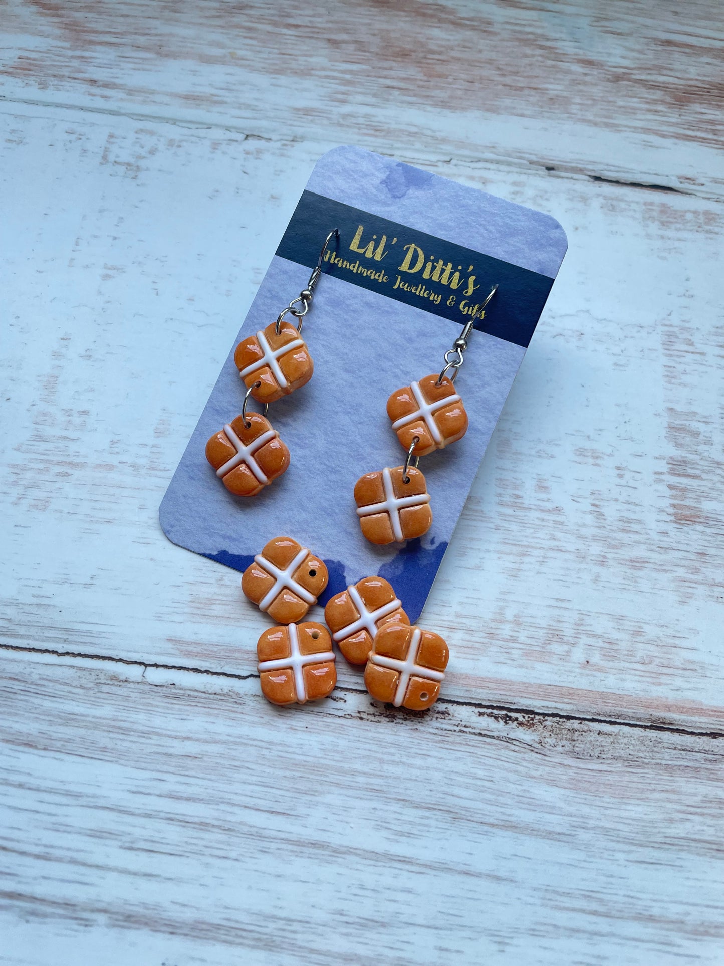 Hot Cross Bun earrings - handmade polymer clay