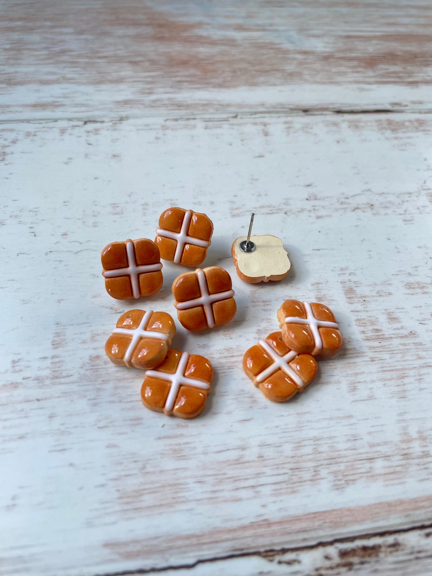 Hot Cross Bun earrings - handmade polymer clay