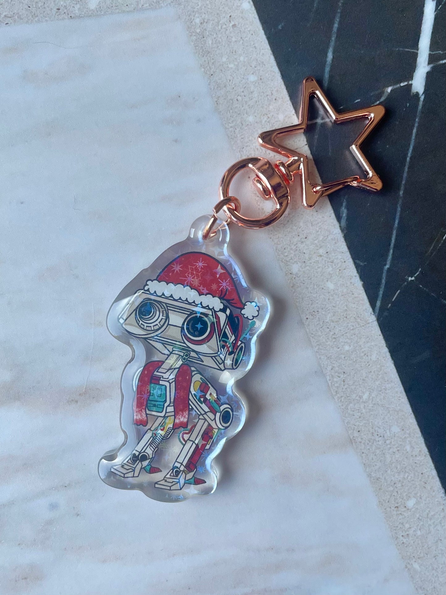 Xmas space droid keychains - starry holographic epoxy keychains