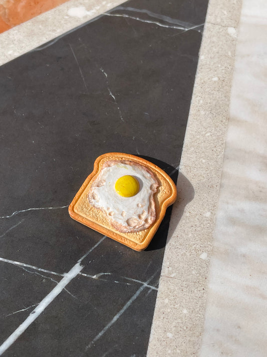 Fried Egg on Toast magnet - handmade polymer clay