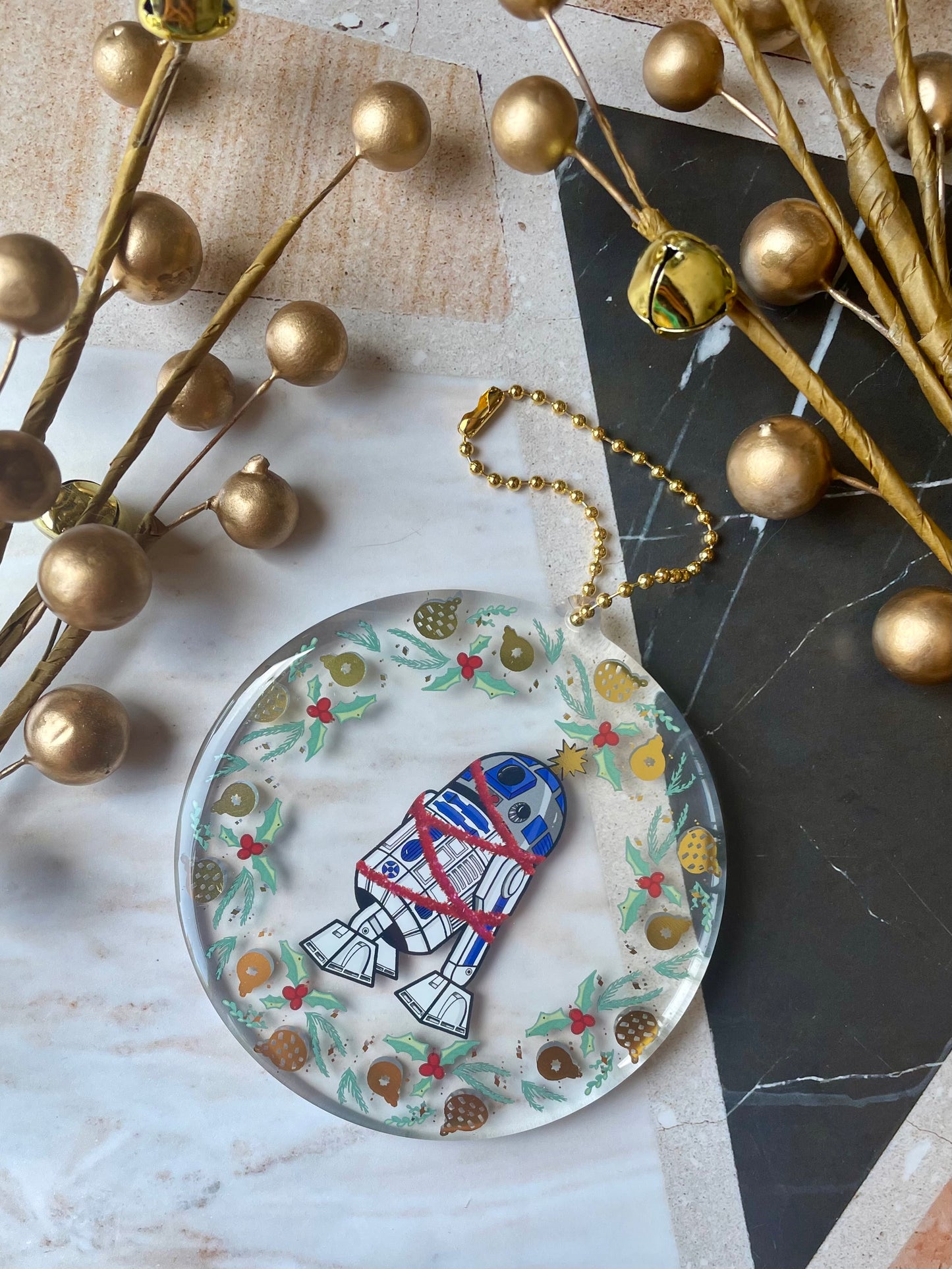 Space droid Xmas ornaments - epoxy keychain ornament