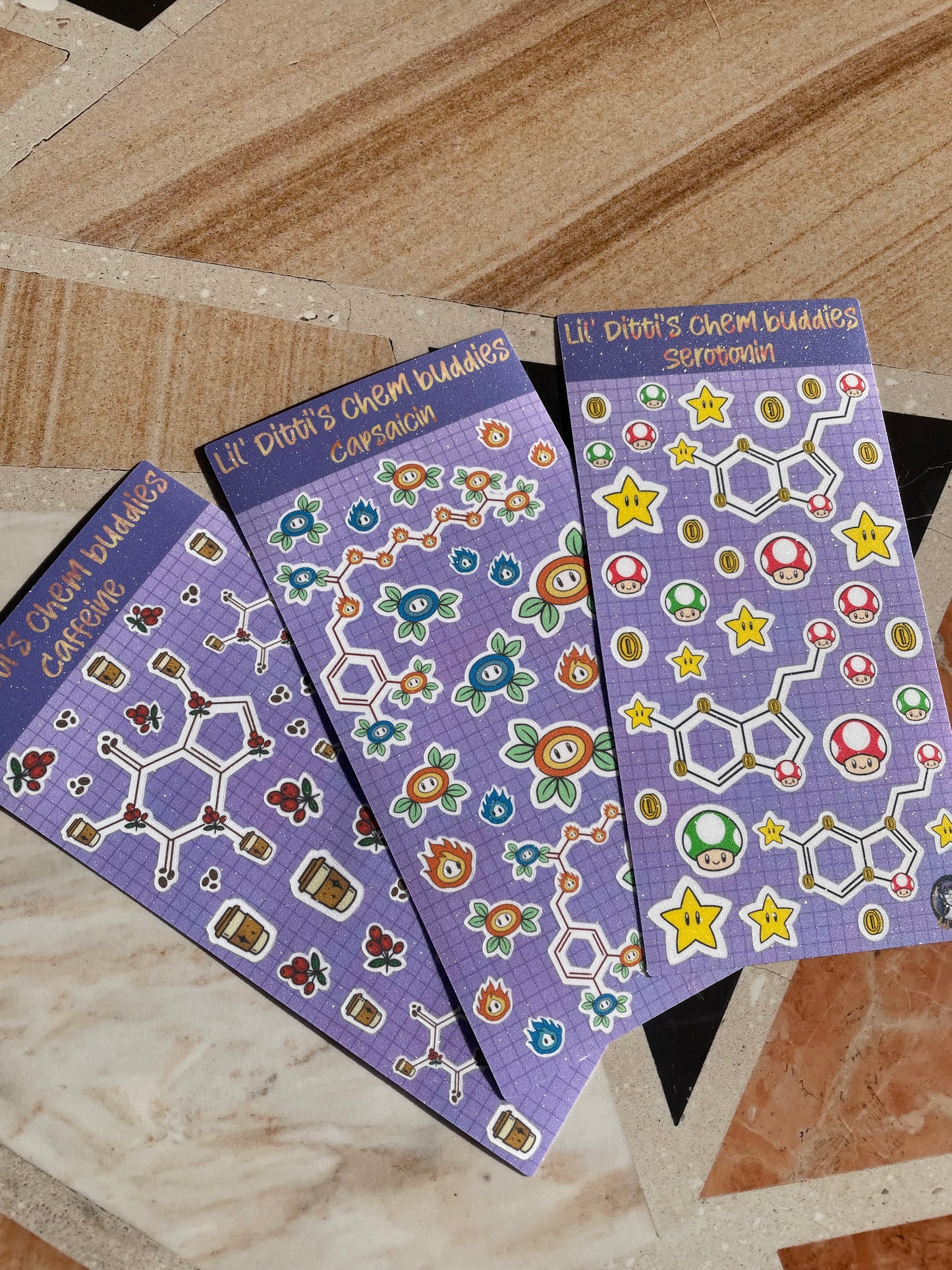 Chem buddies sticker sheets - matte glitter vinyl