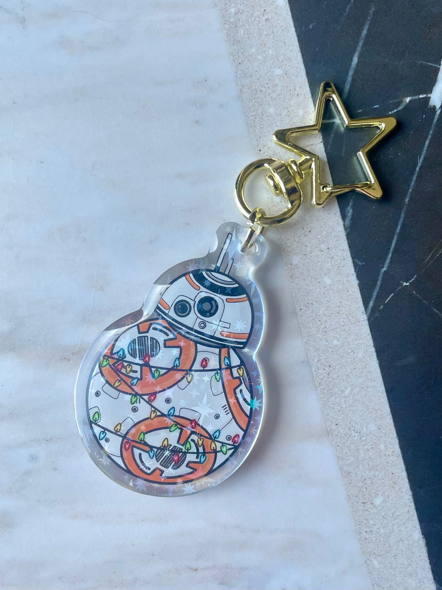 Xmas space droid keychains - starry holographic epoxy keychains