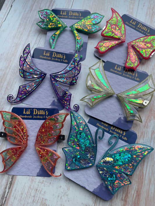 Enchanted Wings Hairclips - resin + 3D filament