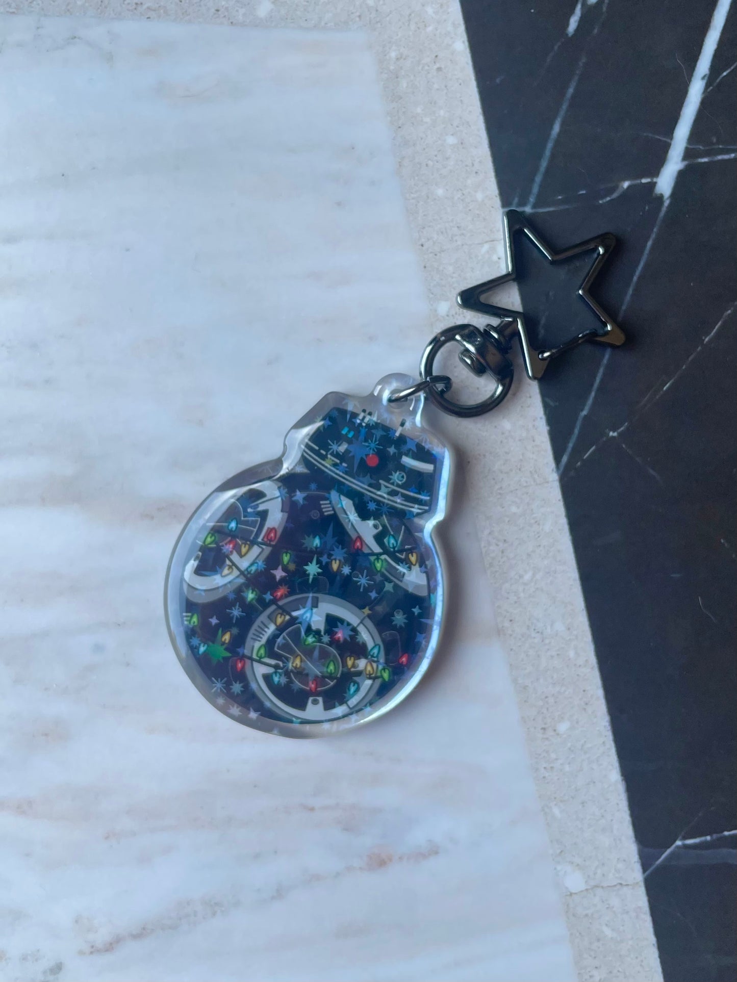 Xmas space droid keychains - starry holographic epoxy keychains