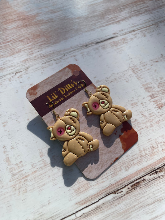 Zombie teddy earrings - handmade polymer clay