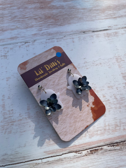 Translucent floral ghosts earrings - handmade polymer clay
